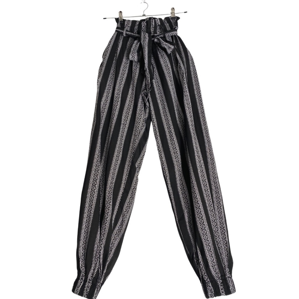 NWT Maverick The Collection XS Black Striped Aztec Jogger Pants w/ Waist Tie